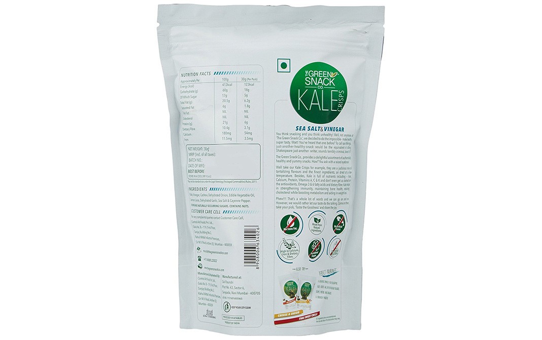 The Green Snack Co Kale Crisps Sea Salt & Vinegar   Pack  30 grams